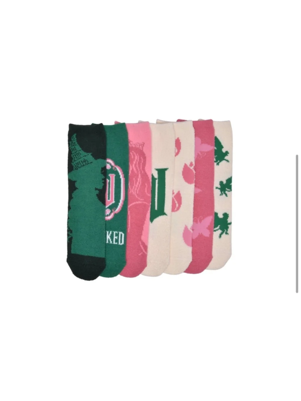 NEW Wicked Cozy Socks 7-Pair Set One Size Green and Pink